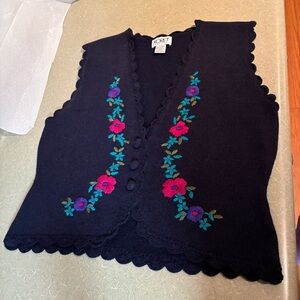 Vintage Koret Petites Scalloped Sweater Vest Colorful Floral**